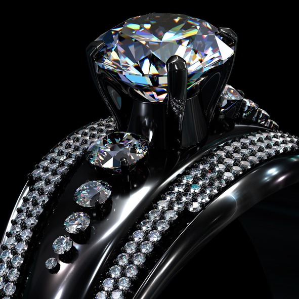 Black gold coating engagement ring with diamond gem