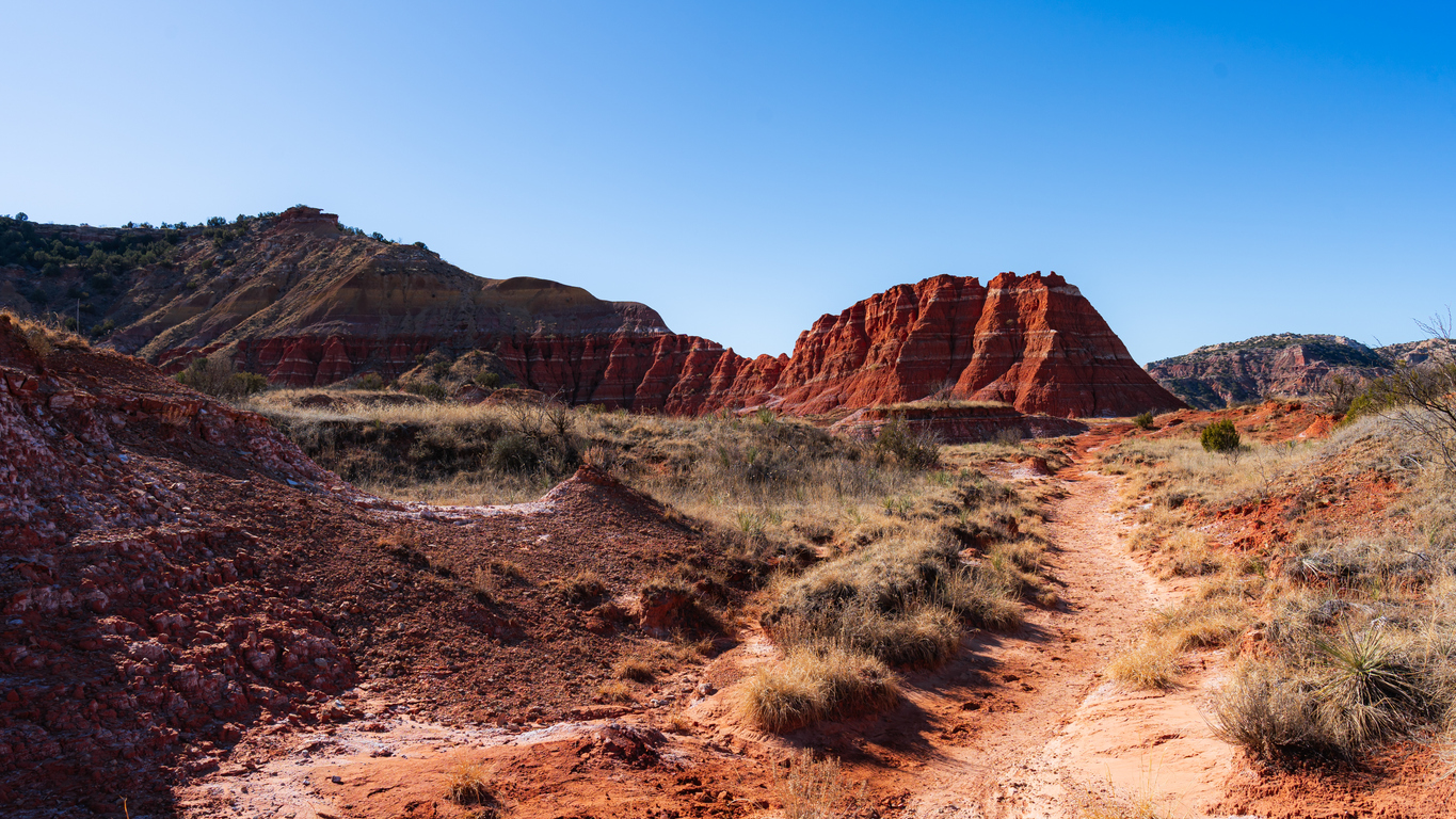 Landscape view on Lighthouse trail en route to Lighthouse rock in Palo Duro Canyon State Park