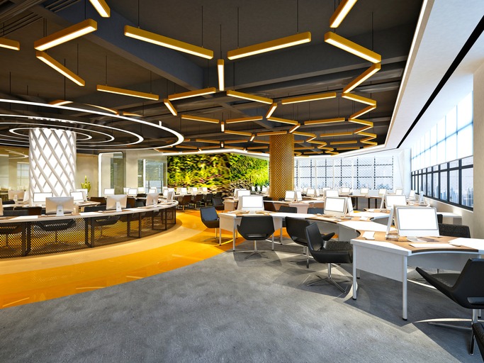 3d render od working office room, opean office