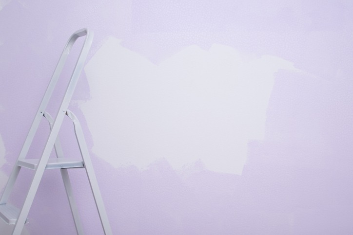 Against the background of an unpainted wall