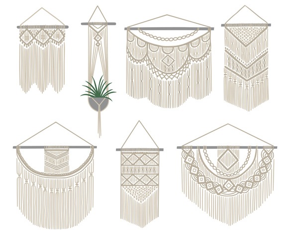 Different types of decorations created using the Macrame technique