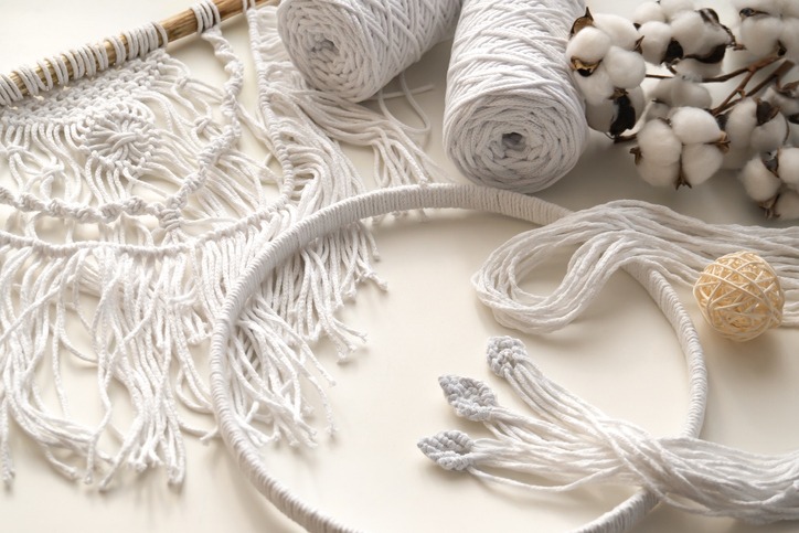 White threads and cords required for Macrame