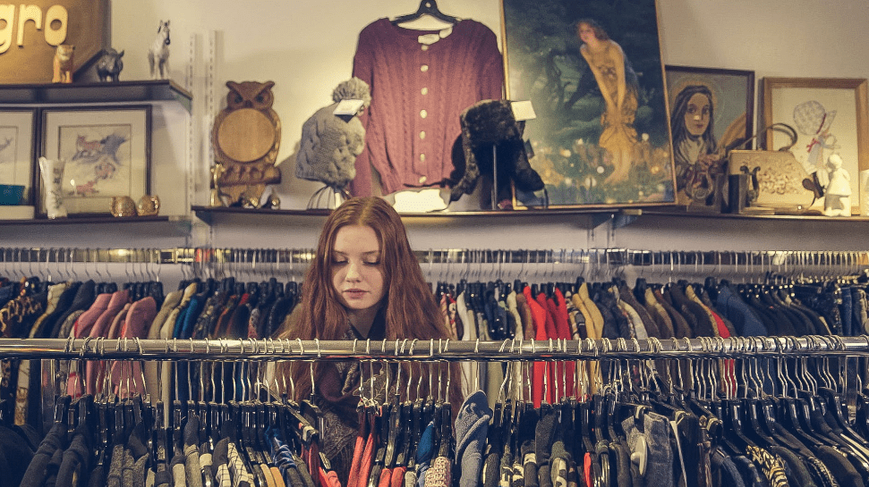 woman, thrifting, shopping