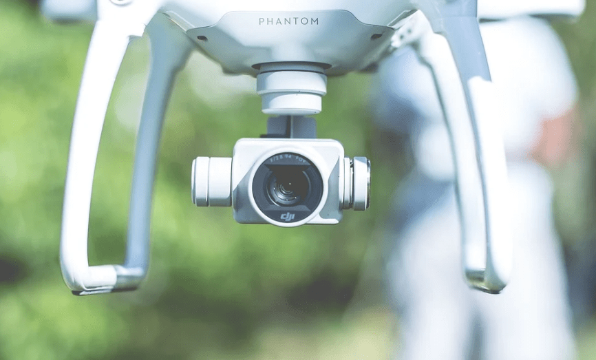 a drone camera facing upfront